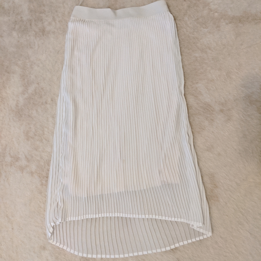 white pleated chiffon pencil midi skirt
